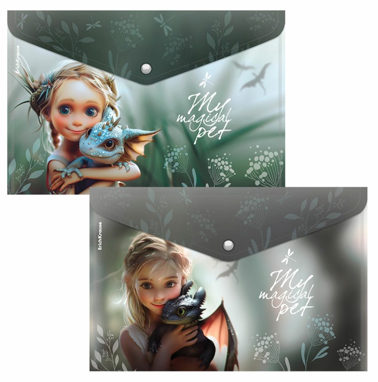 Папка-конверт с кнопкой  Magic Pet', A4, до 120 листов, непрозрачная, ассорти, 0,16 мм, 273968