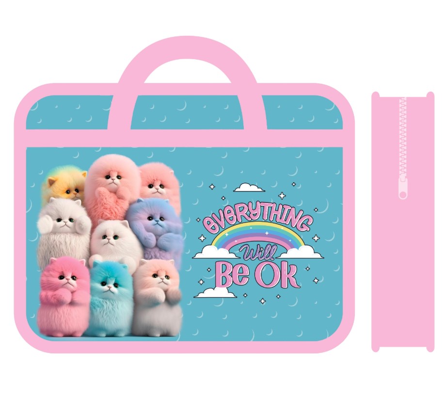 Папка детская А4 пластиковая, с ручками, РАЗНОЦВЕТНЫЕ ПУШИСТИКИ 2024, ПМ-А4-25