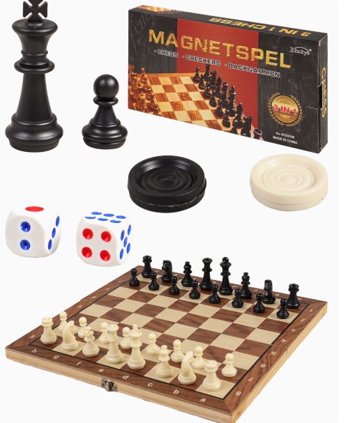 Игра 3 в 1. Шахматы, шашки, нарды пластиковые на магните 24х12 см, И-0140