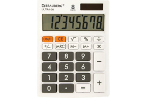 Калькулятор настольный BRAUBERG ULTRA-08-WT, компактный (154х115 мм), 8 разрядов, белый, 250512