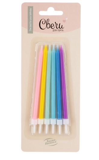 Свечи Ассорти, с держателем, 10 см, (6 шт;уп), 624186