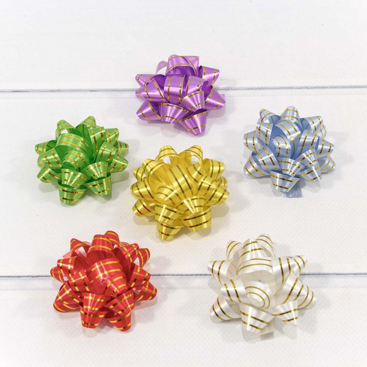 Бант-звезда OMG 'Золотая полоска' 6,3 см, 40 шт, на липучке, ассорти, OM500560-25