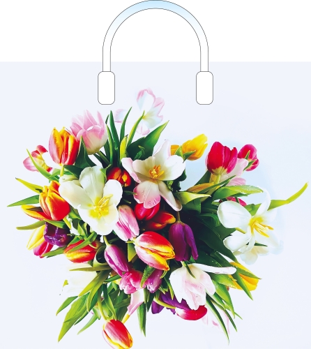 Пакет ПЭ с пластмассовыми ручками 38х34+3 (90) Артпласт глянец х150 (Весенний вальс), ПЛР51823