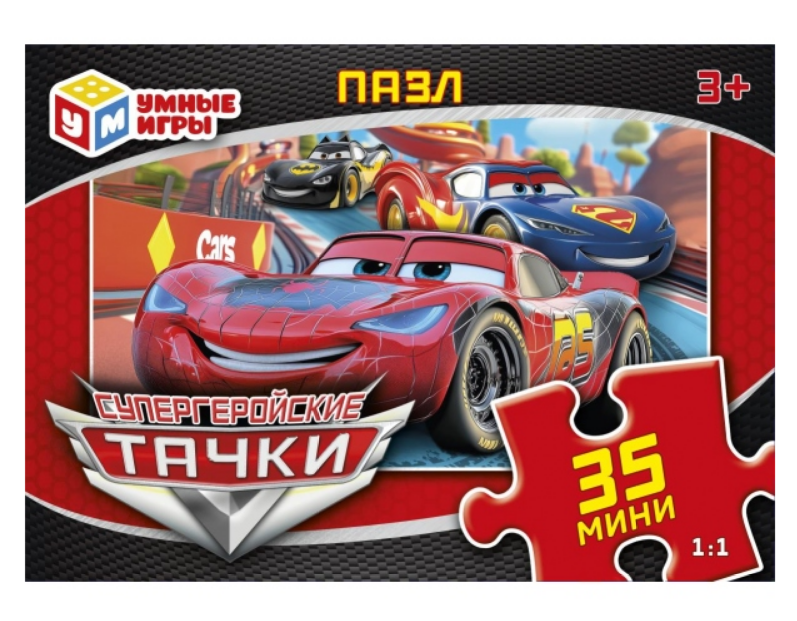 Супергеройские тачки. Пазлы в коробке 35 деталей. 90х65х25 мм, 398447
