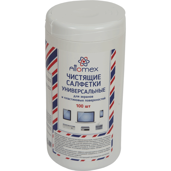 Чистящие салфетки универсальные 'Attomex' в тубе 100 шт, влажные для экранов и пластика, 4170900