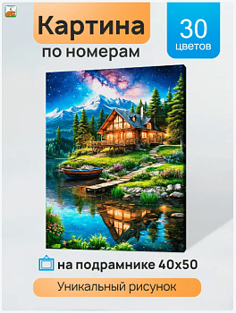 Холст с красками 40x50 см по номерам (в коробке) (30 цв.) Деревянный дом в горах